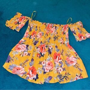 Floral Off-Shoulder Stretchy ruched yellow Top